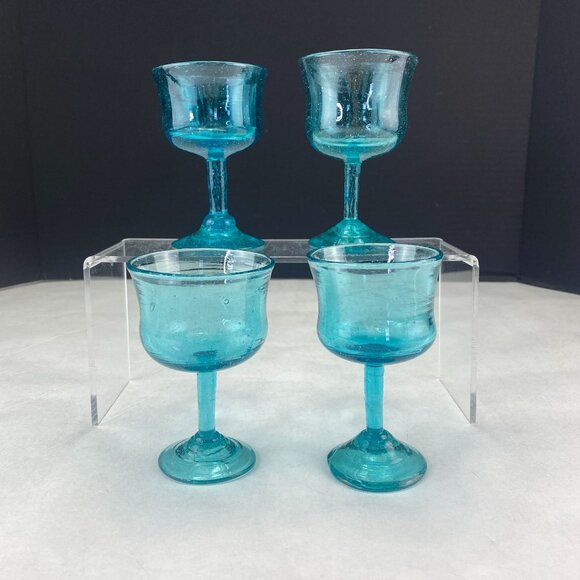 Art Glass Stemware Aqua Blue Set of 4 - Picture 4 of 8